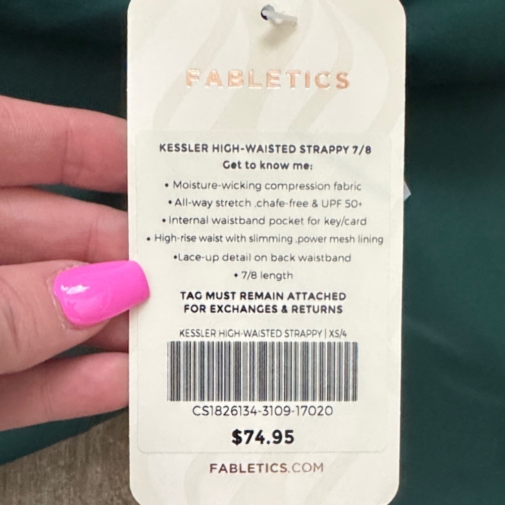 Fabletics Dark Green Leggings with Neon Yellow Accents - Picture 4 of 8